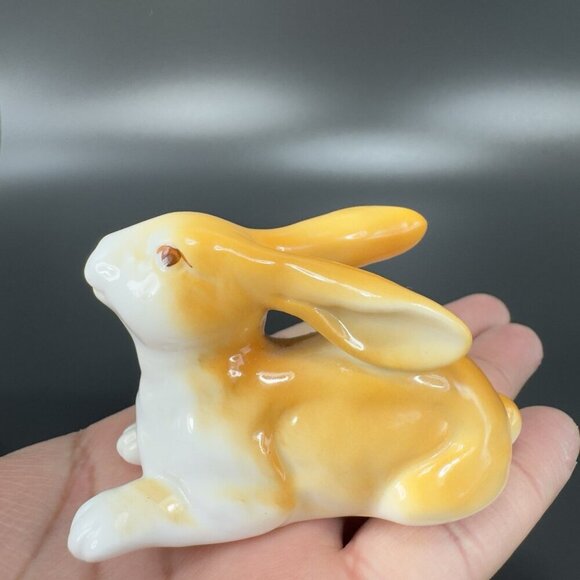Vintage Bone China Small Rabbit Bunny Porcelain Figurine Tan White Figure VTG - Picture 7 of 11